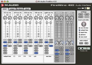 Screen shot of the control panel for the M-Audio Firewire 410. It is especially handy for creating non-latent record monitoring.