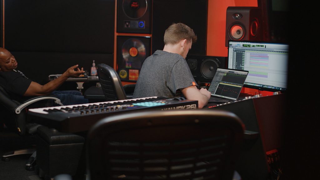 Too $hort and Zach 'Ekzakt' Perry in the main studio at Too $hort's Boombox. Photo credit: Ronnie Patania.