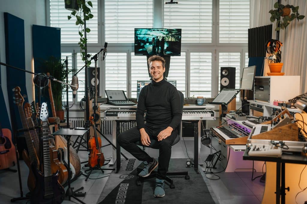 Jakob_Eisenbach_Studio-5 Jakob Eisenbach pictured in his studio alongside the Amphion One18 and Two18